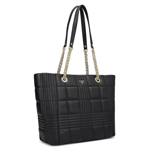 Medium Wax Stripe Leather Tote - Black