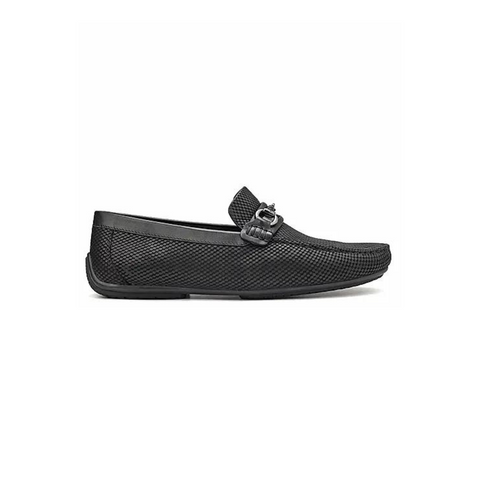 Black Laser Print Leather Moccasins