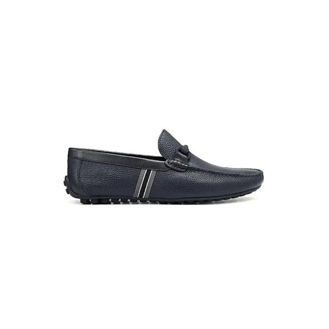 Navy Striped Leather Moccasins