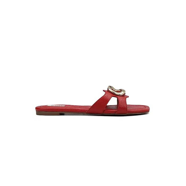 Red Leather Flats With Buckle