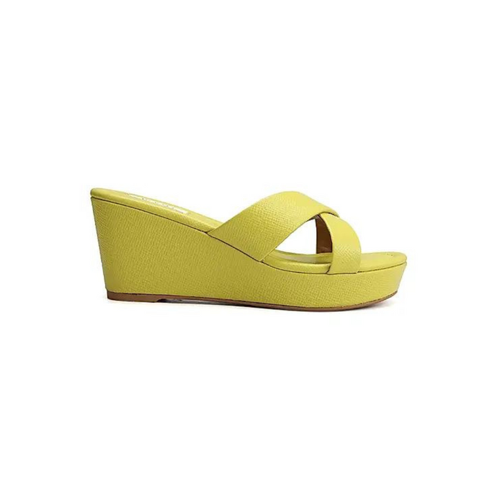 Mustard Criss Cross Strap Wedges