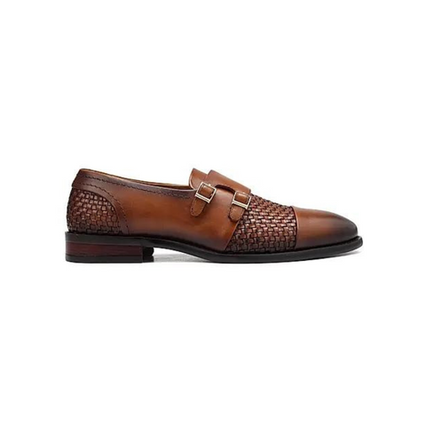 Tan Textured Leather Monk Straps