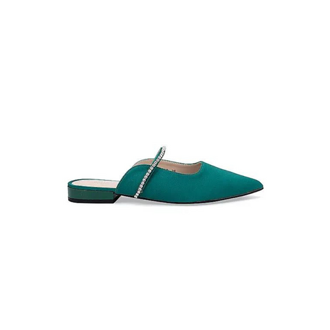 Green Faux Suede Mules with Embellished Strap