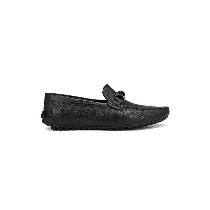 Black Textured Leather Moccasins