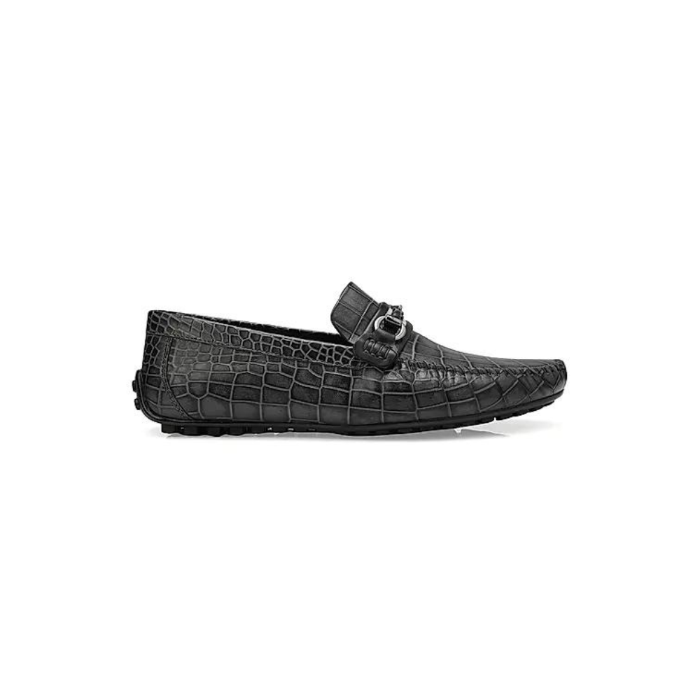 Grey Croco Textured Moccasins