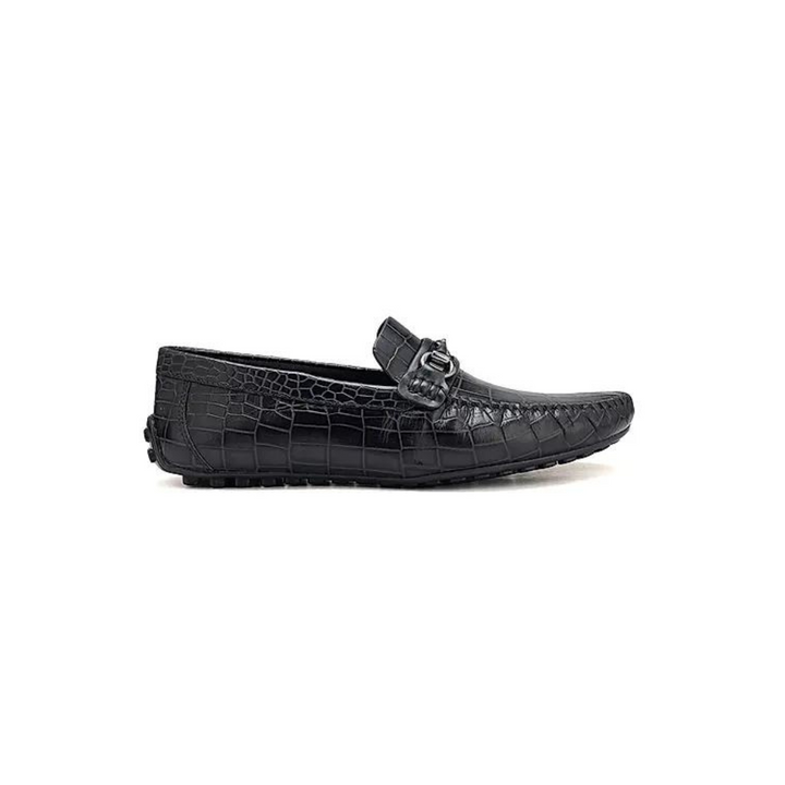 Navy Croco Textured Moccasins