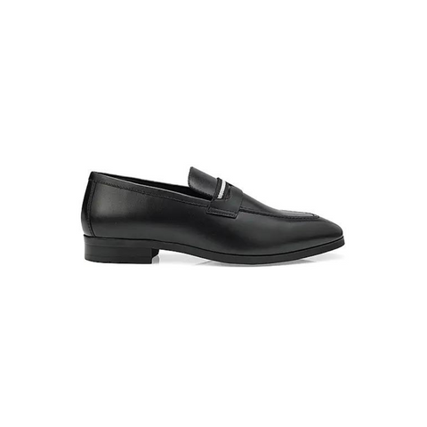 Black Striped Leather Loafers