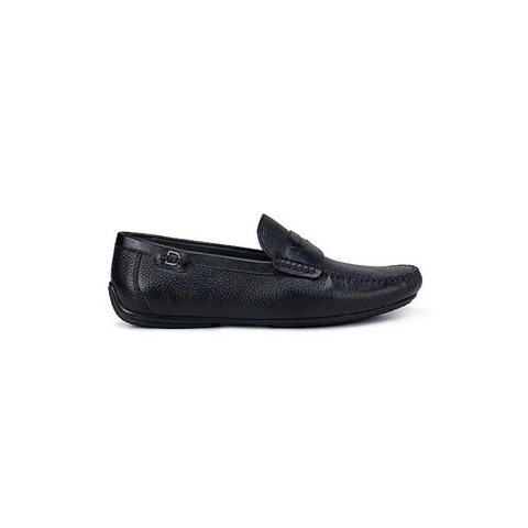 Black Textured Moccasins With Panel