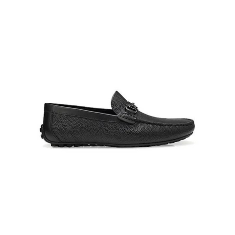 Black Leather Moccasins With Buckle