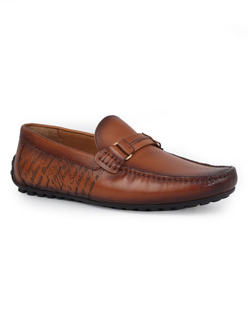 Tan Leather Moccasins With Panel