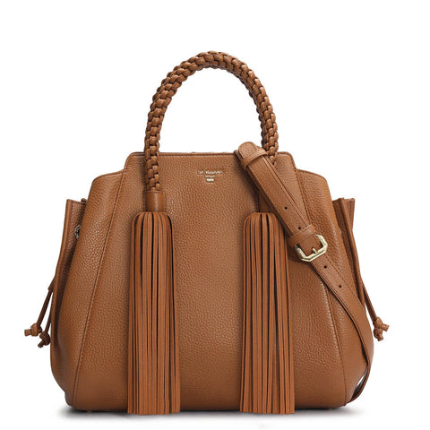 Medium Wax Leather Satchel - Caramel