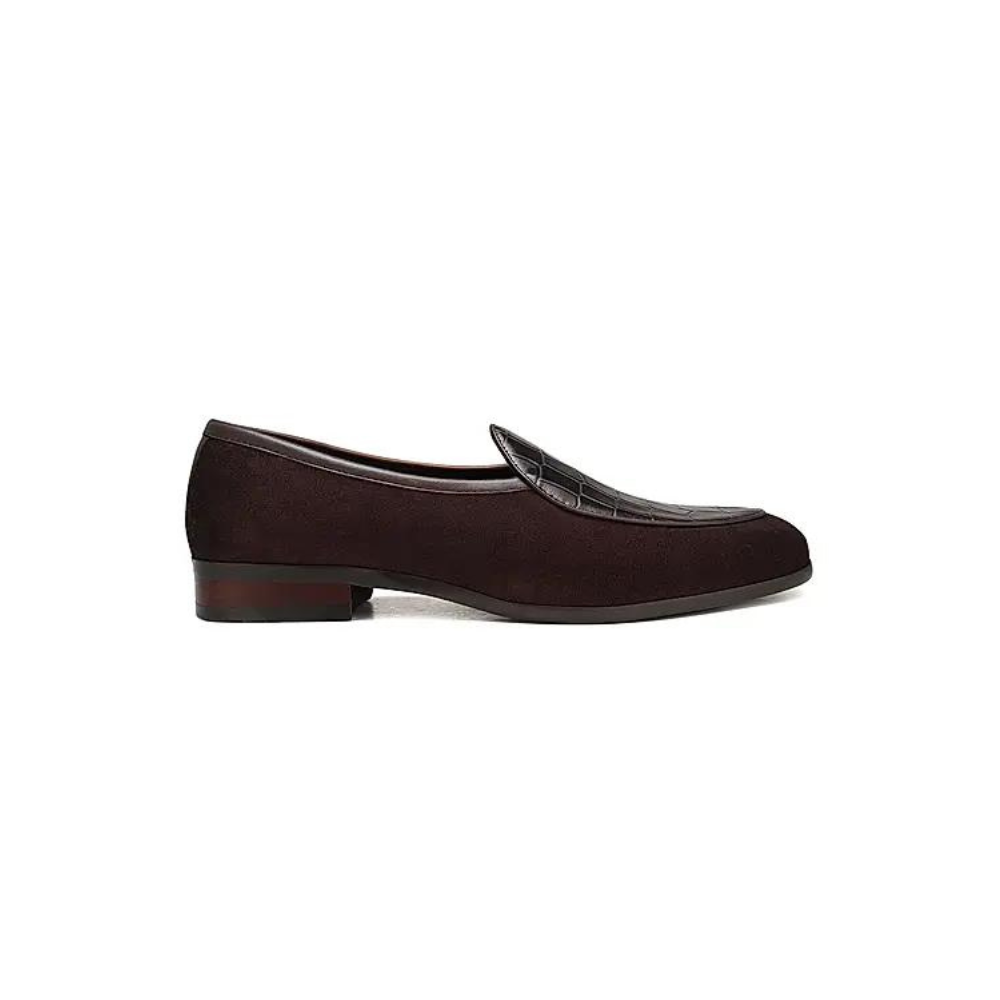 Coffee Croco Textured Loafers