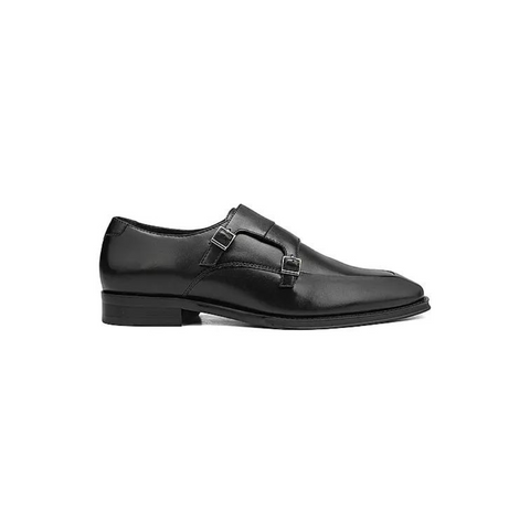 Black Plain Leather Monk Straps