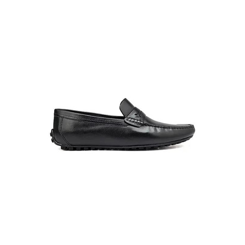 Black Plain Leather Moccasins