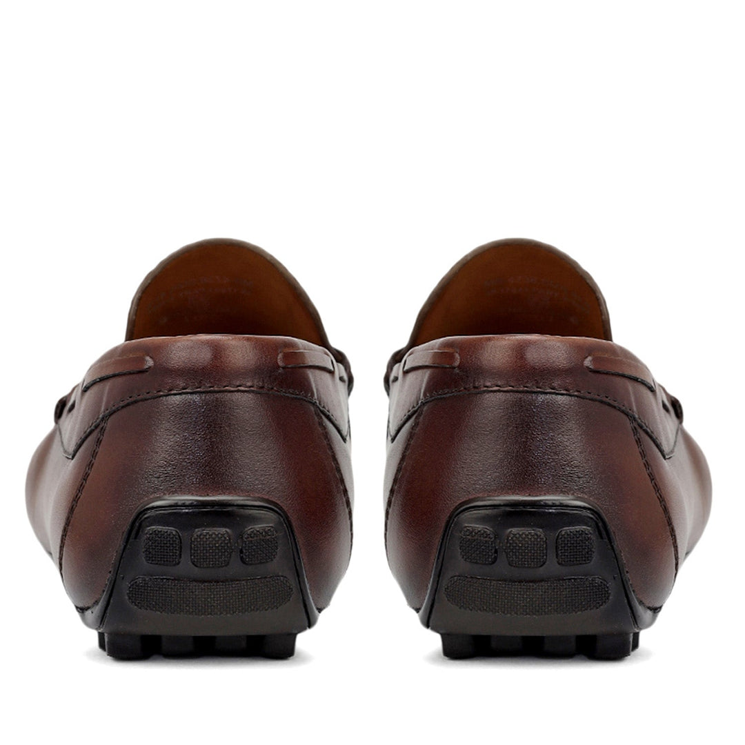Brown Mat Textured Moccasins With Tassels