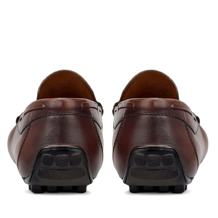 Brown Mat Textured Moccasins With Tassels