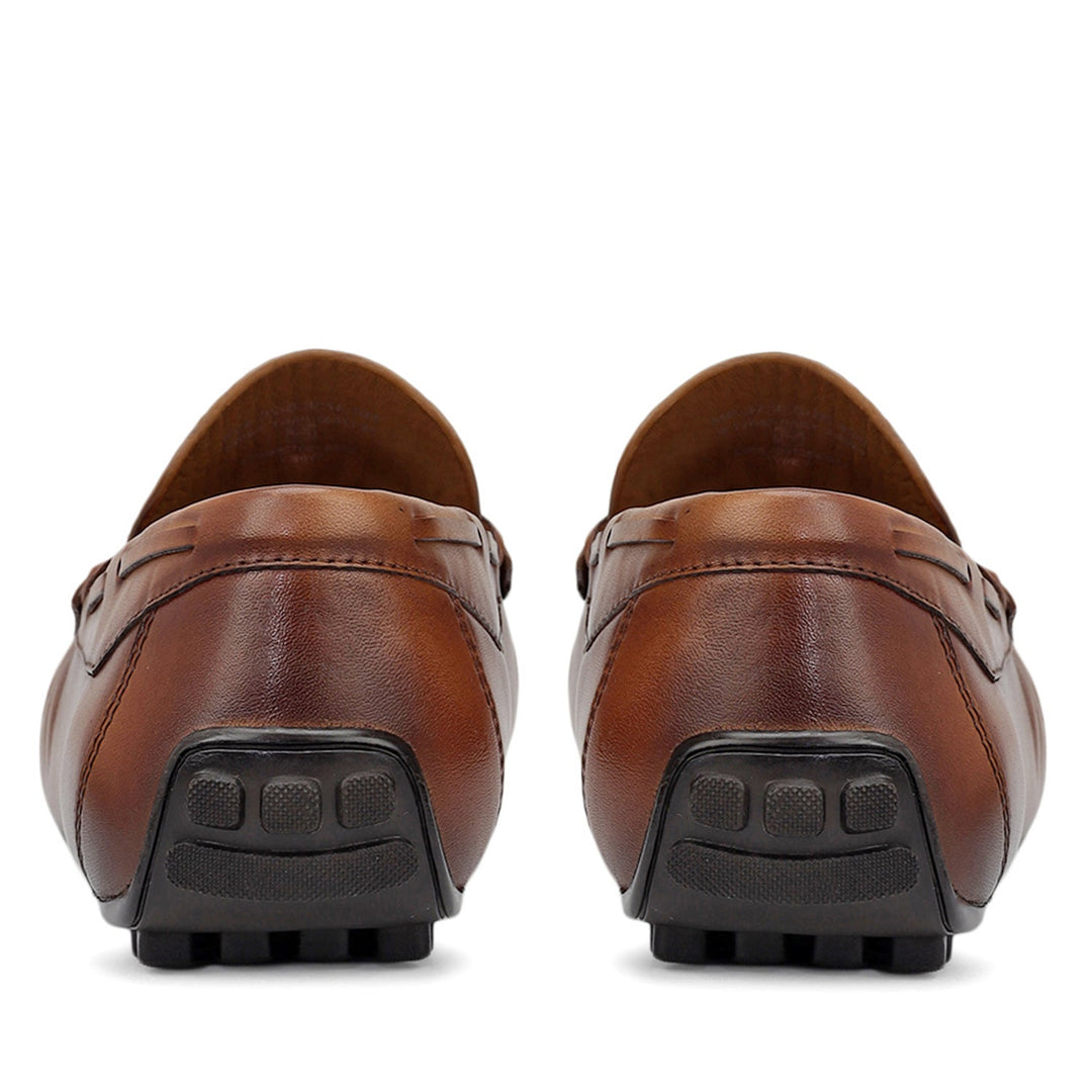 Tan Mat Textured Moccasins With Tassels