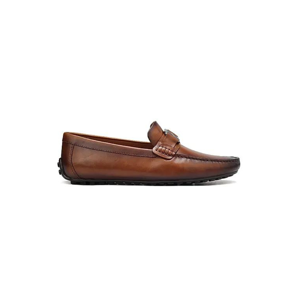 Tan Leather Moccasins With Logo