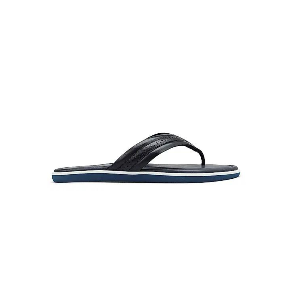 Navy Thong Leather Slippers