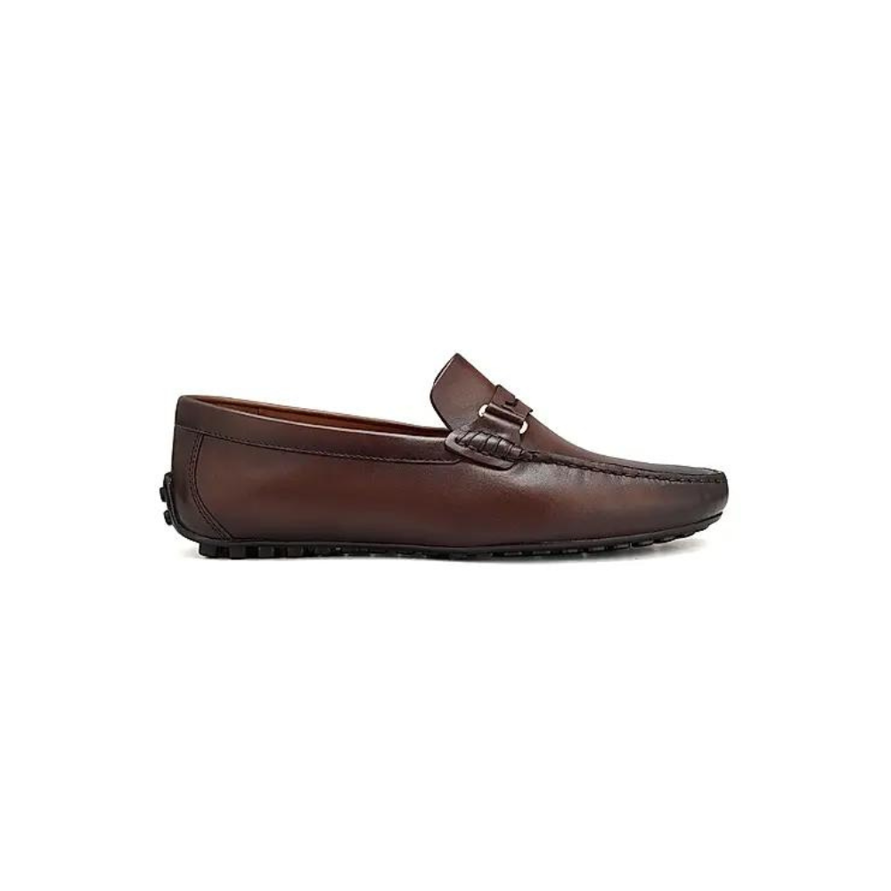 Coffee Leather Moccasins With Panel