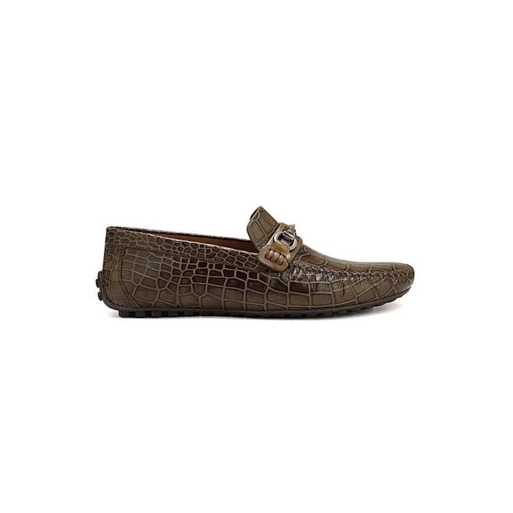 Olive Croco Textured Moccasins