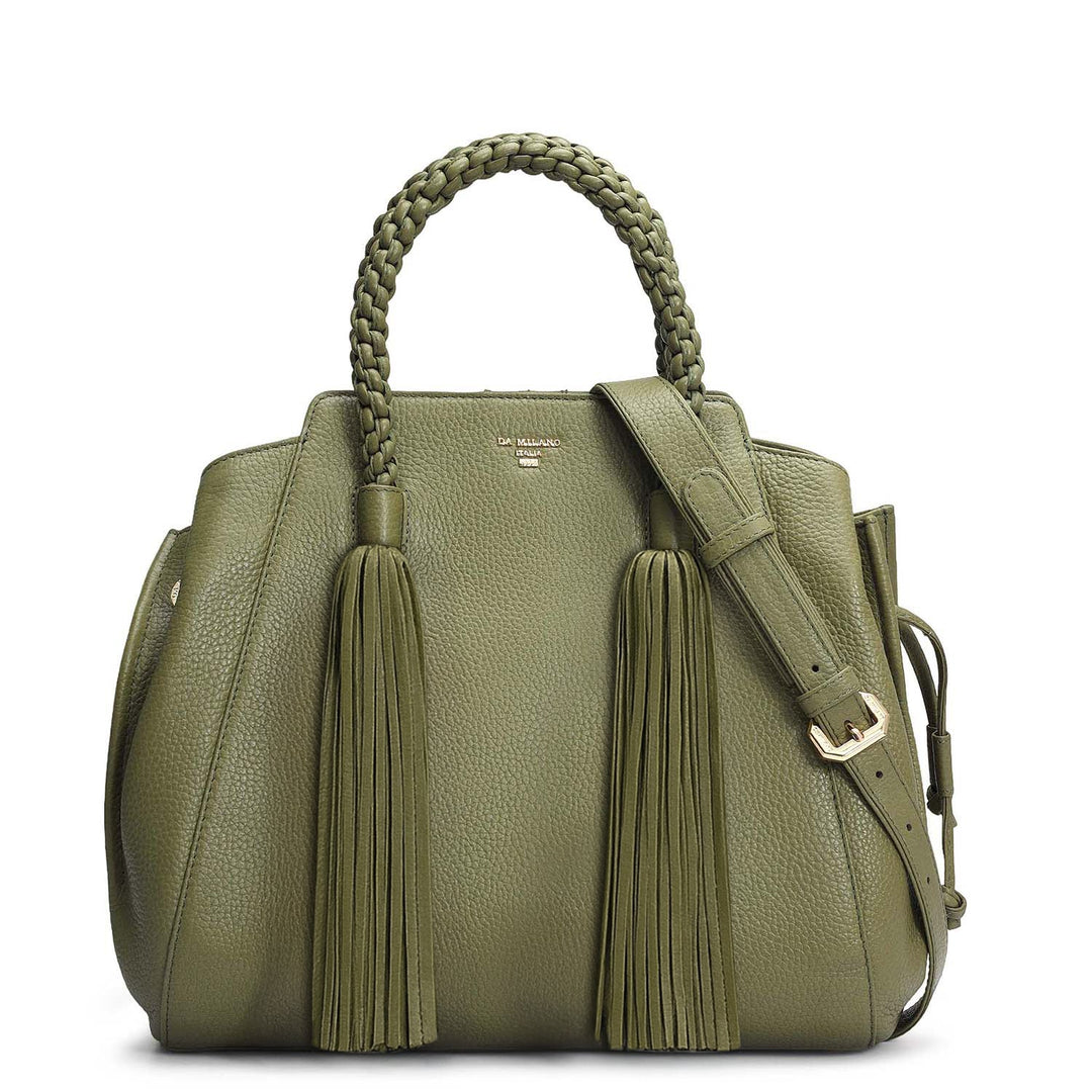 Medium Wax Leather Satchel - Fern