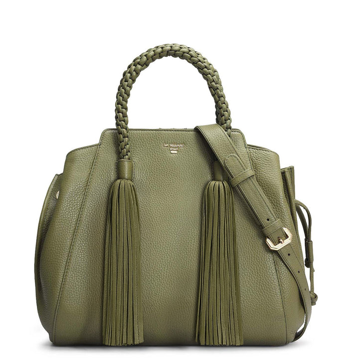 Medium Wax Leather Satchel - Fern