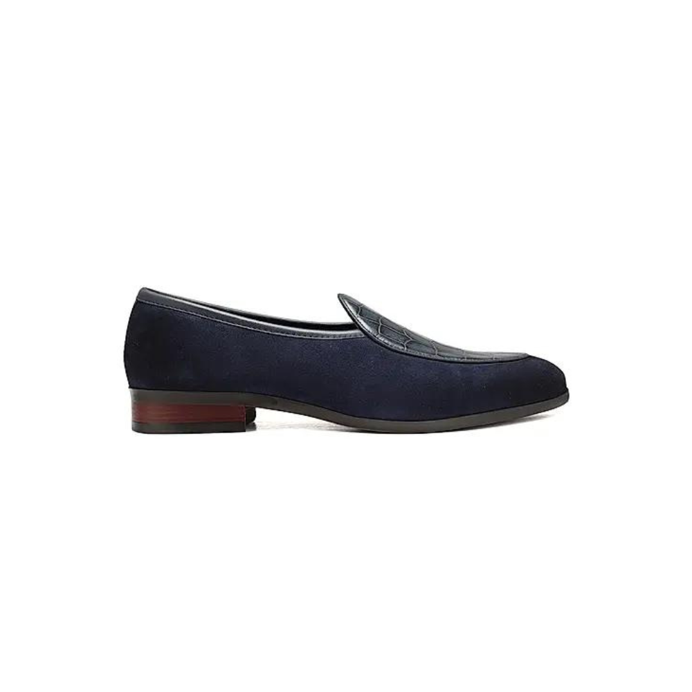 Navy Croco Textured Loafers