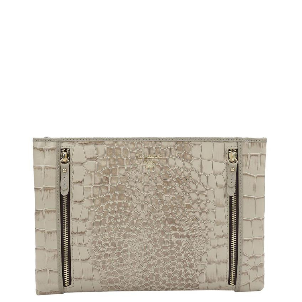 Small Croco Leather Clutch - Frost