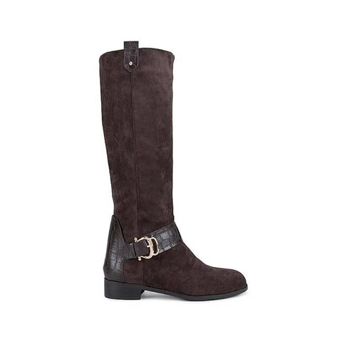 Brown Faux Suede Knee High Boots