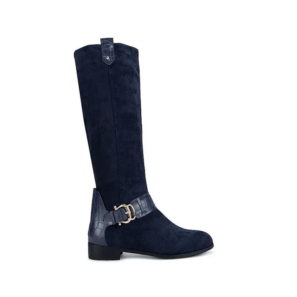 Blue Faux Suede Knee High Boots