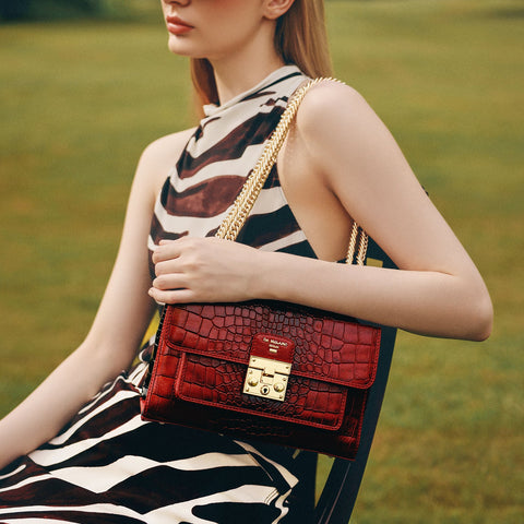 Small Croco Leather Shoulder Bag - Cherry