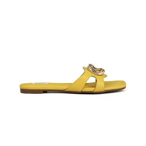 Mustard Leather Flats With Buckle