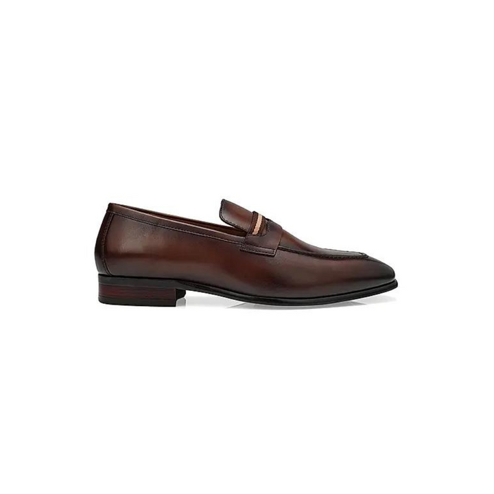 Coffee Striped Leather Loafers