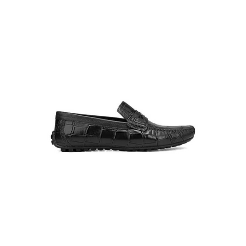 Black Croco Textured Moccasins