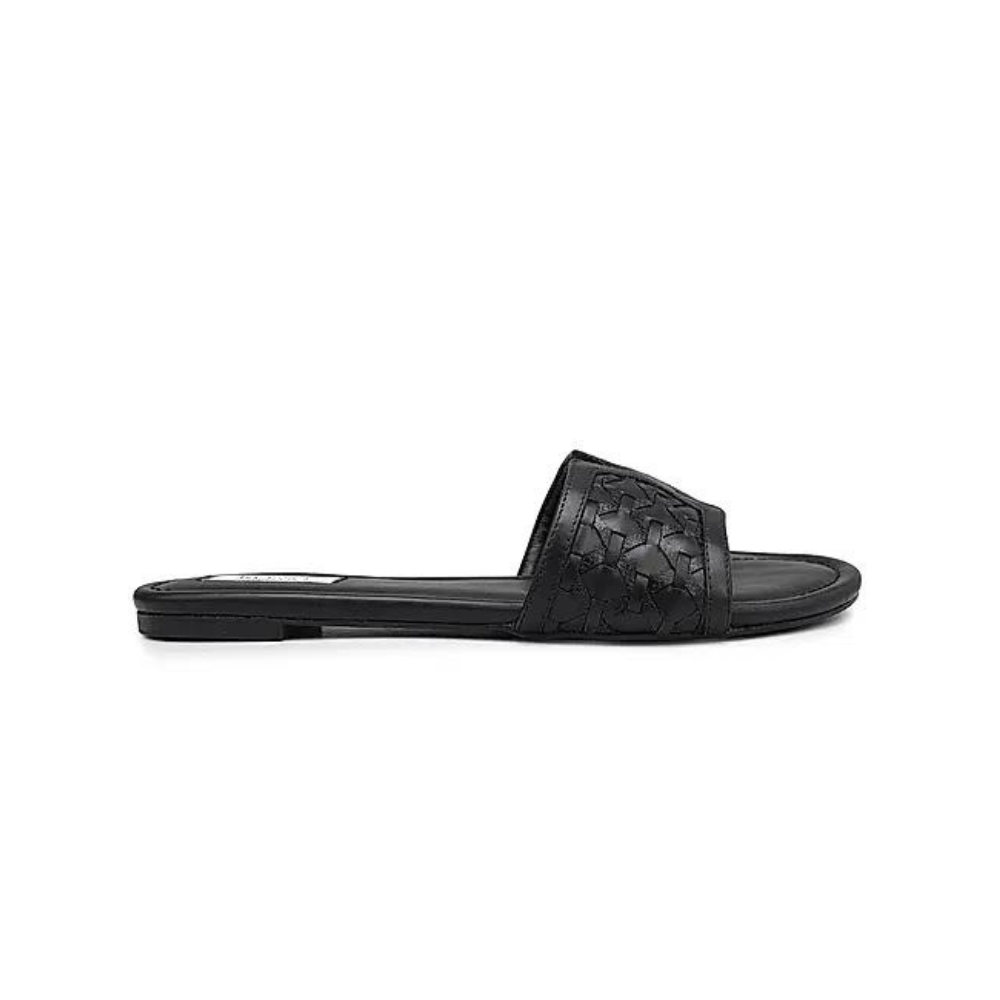 Black Woven Leather Sliders