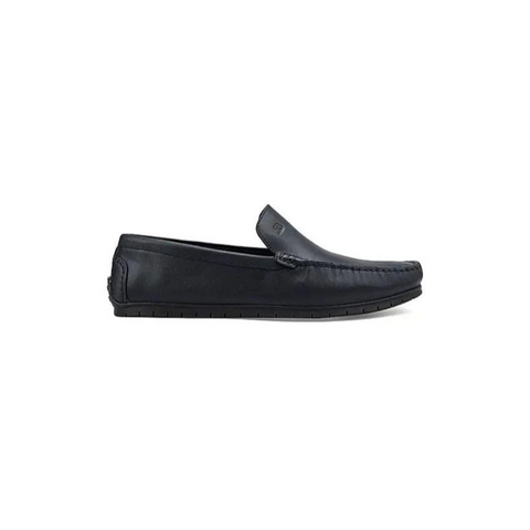 Navy Plain Leather Moccasins