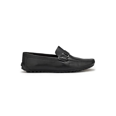 Black Leather Moccasins With Panel