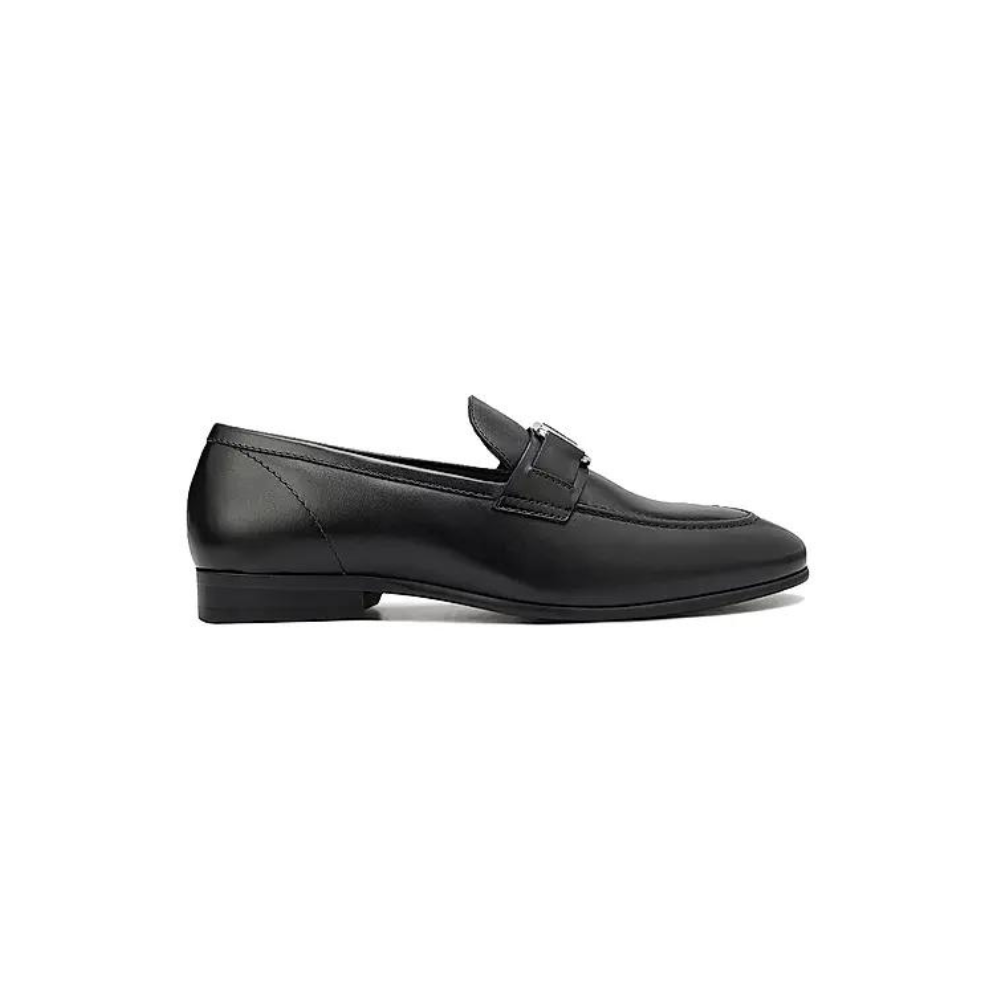 Black Leather Loafers With Logo