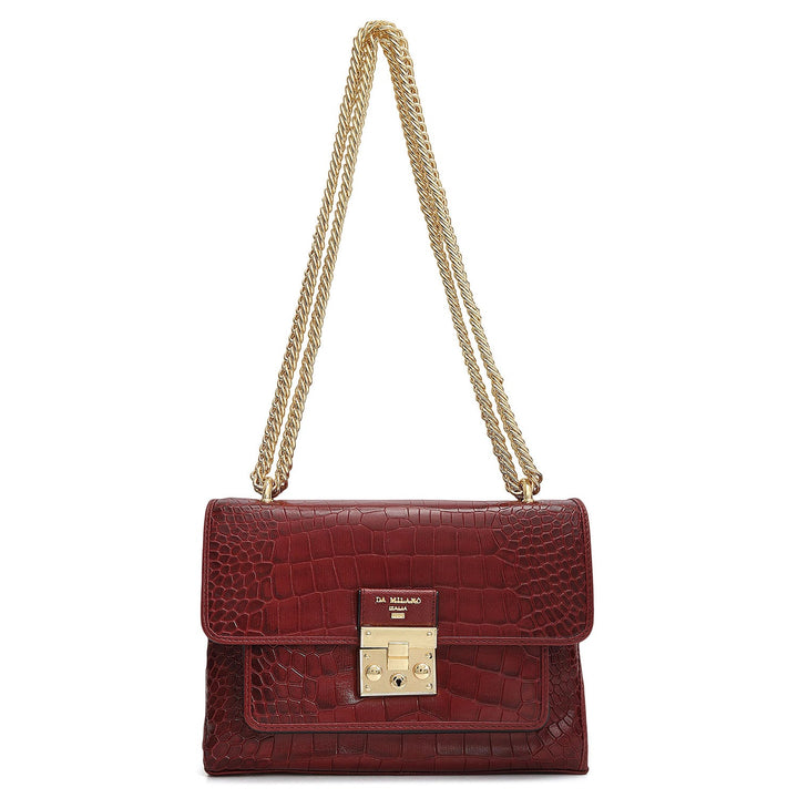 Small Croco Leather Shoulder Bag - Cherry