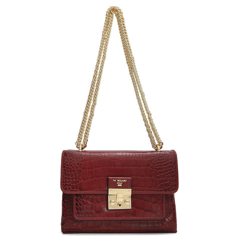 Small Croco Leather Shoulder Bag - Cherry