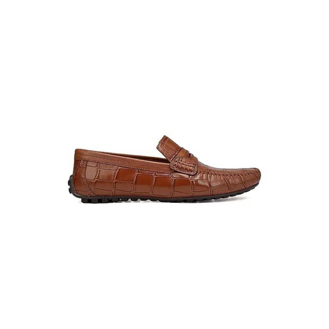 Tan Croco Textured Moccasins