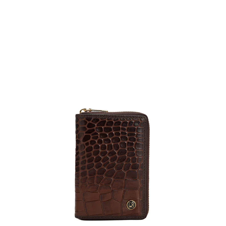 Croco Leather Card Case - Brown