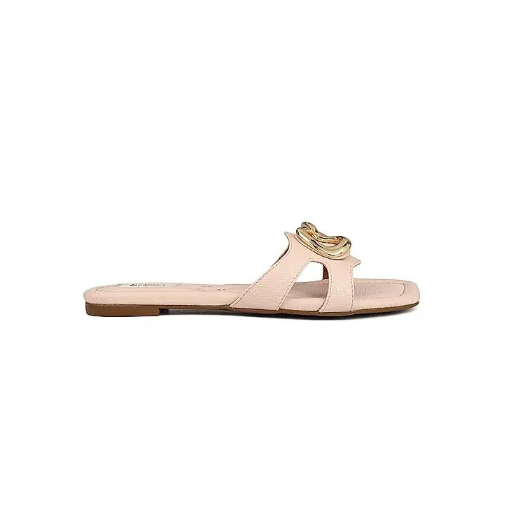 Pink Leather Flats With Buckle