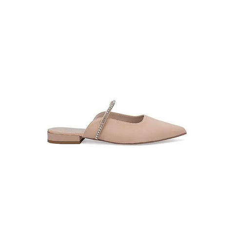 Beige Faux Suede Mules with Embellished Strap