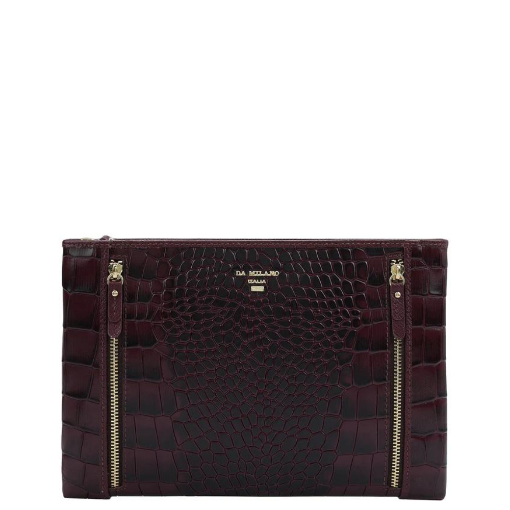 Small Croco Leather Clutch - Wine