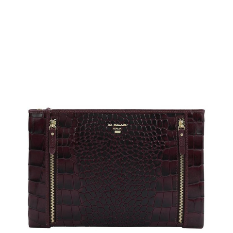 Small Croco Leather Clutch - Wine