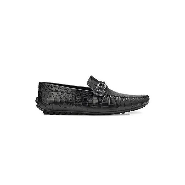 Black Croco Textured Moccasins