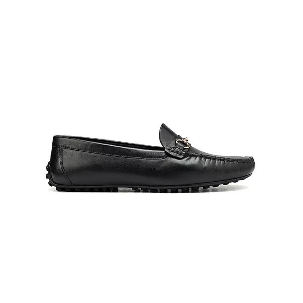 Black Leather Moccasins With Buckle