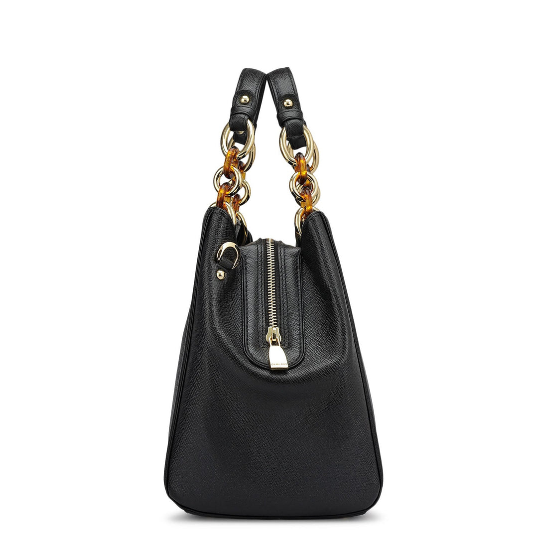 Medium Franzy Leather Satchel - Black